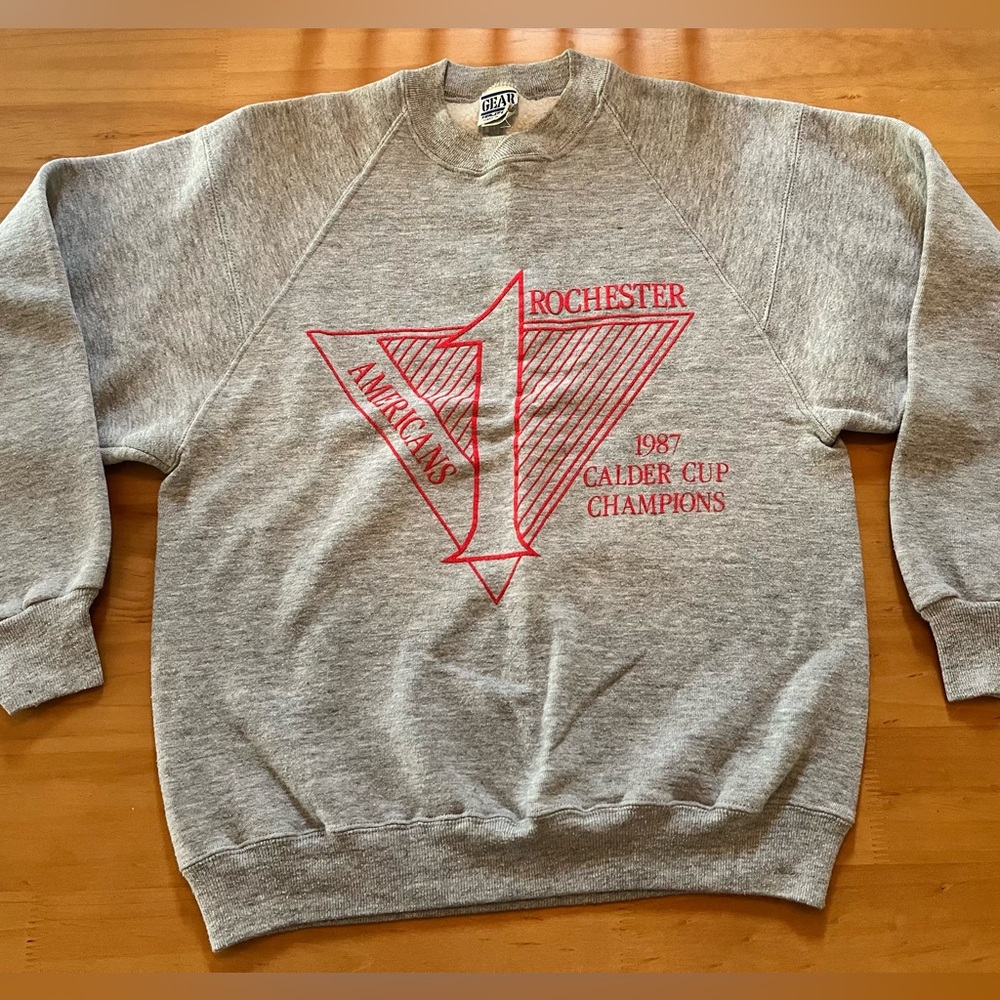 Vintage 1987 Rochester Americans Gray and Red Sweater